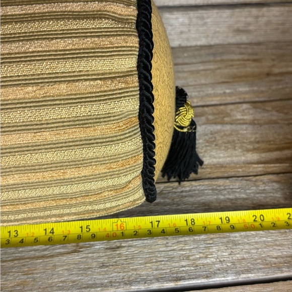 Decorative Round Lumbar Pillow Gold with Black Tassels Neck Roll - Picture 6 of 8